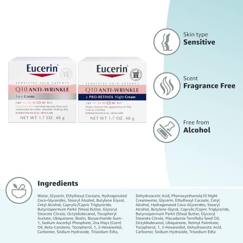  [무료배송]Eucerin Q10 Anti Wrinkle Day Face Cream + Night Cream | 1.7 Oz (2 Pack)