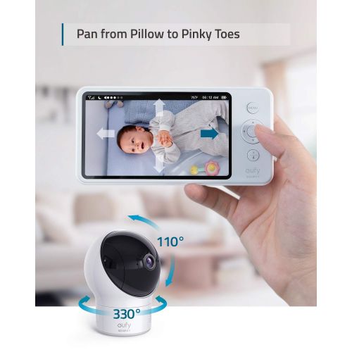  [아마존베스트]Eufy Video Baby Monitor, eufy Security Video Baby Monitor, 720p HD Resolution, Ideal for New Moms, 5 inch LCD Display, 110° Wide-Angle Lens Included, Night Vision, Day-Long Battery