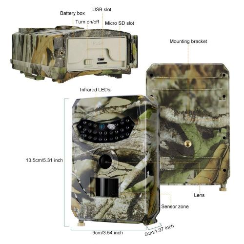  Euone  Mini Camera, Hunting Camera 12MP Photo Trap Night Vision Trail Camera 1080P Scout Wild Hunter Camera