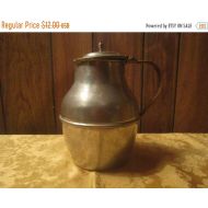 EuphoricDepressions French Pewter Coffee Carafe Vintage 1950s Serving Pitcher 1 12 L Lidded Rattan Covered Handle Dining Kitchen Country Collectible