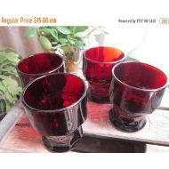 /EuphoricDepressions Ruby Red Georgian Juice Glass Set Vintage 1940s Depression Glass Dark Royal Ruby Serving Dining Collectible
