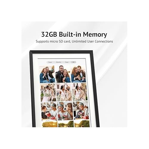  10.1'' Digital Picture Frame with 32GB Storage, Digital Photo Frame with 1280x800 IPS Touch Screen, Share Photos/Videos and Send Best Wishes via Free App