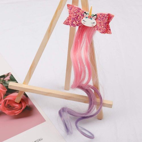  Eupping Unicorn Glitter Hair Bows Princess Dress up Braided Curly Wig Hair Extension for Kids Costume Hair Accessories