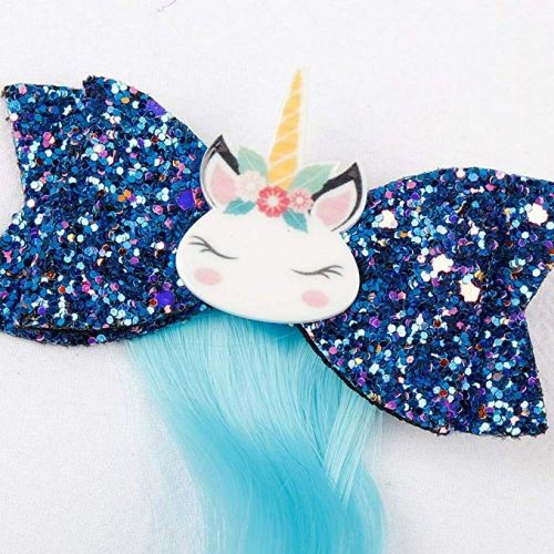  Eupping Unicorn Glitter Hair Bows Princess Dress up Braided Curly Wig Hair Extension for Kids Costume Hair Accessories