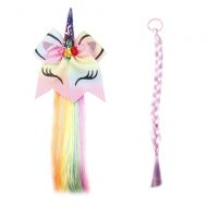 Eupping Unicorn Glitter Hair Bows Princess Dress up Braided Curly Wig Hair Extension for Kids Costume Hair Accessories