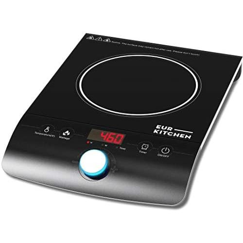  Safe and Powerful Portable Induction Cooktop Burner wCloth Bag by EurKitchen - 1800W - Quick-Adjust Precision Control Dial - 18 Temperature Settings - REQUIRES INDUCTION COOKWARE
