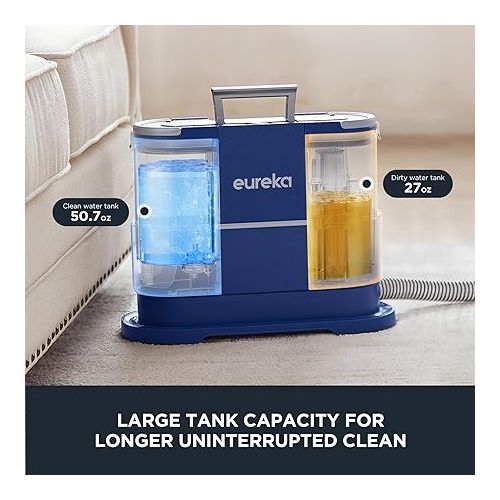  EUREKA Portable Carpet and Upholstery Cleaner, Spot Cleaner for Pets, Stain Remover for Carpet, Area Rugs, Upholstery, Coaches and Car, 50.7oz Large Water Tank, NEY100 with Cleaning Formula, Blue