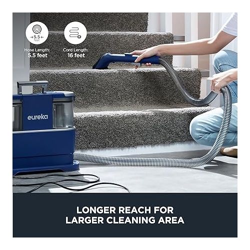  EUREKA Portable Carpet and Upholstery Cleaner, Spot Cleaner for Pets, Stain Remover for Carpet, Area Rugs, Upholstery, Coaches and Car, 50.7oz Large Water Tank, NEY100 with Cleaning Formula, Blue