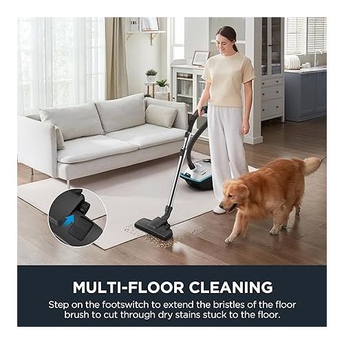  Eureka Canister Lightweight Vacuum Cleaner for Carpets and Hard Floors, NEN170 with hepa Filter and 4 Bags, Silver with Green