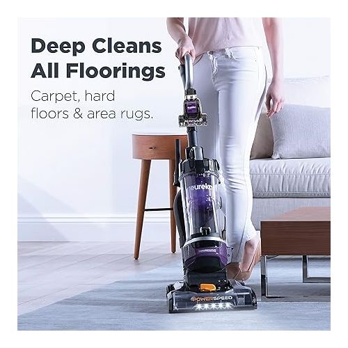  Eureka Powerful Lightweight Upright Vacuum Carpet and Floor, PowerSpeed NEU202 with Automatic Cord Rewind, Purple