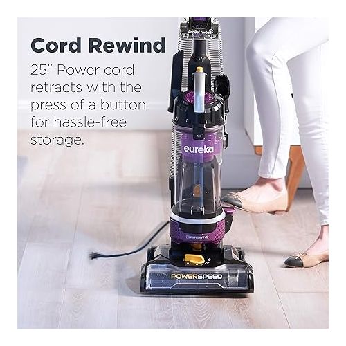  Eureka Powerful Lightweight Upright Vacuum Carpet and Floor, PowerSpeed NEU202 with Automatic Cord Rewind, Purple