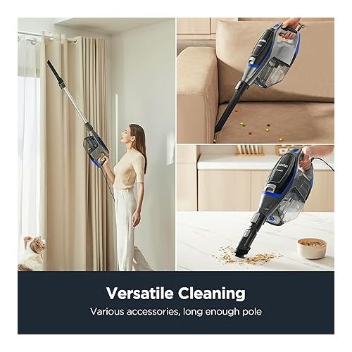  Eureka Corded Stick 2 in 1 Flash Lightweight Handheld Vacuum Cleaner with Lights for Home Carpet Tile and Hard Floor Pet Hair, NES520BL, Blue