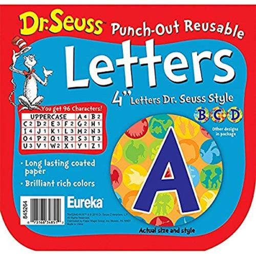  Eureka Dr. Seuss Cat in The Hat Spot Punch Out Letter Classroom Decoration, 96pc, 4 H