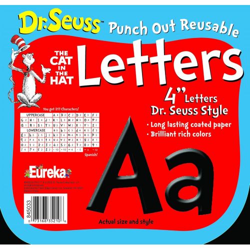  Eureka Back to School Dr. Seuss The Cat in The Hat Black Punch Out Deco Letters Classroom Decorations, 217pc, 4 H