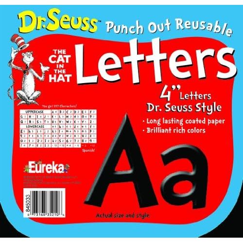  Eureka Back to School Dr. Seuss The Cat in The Hat Black Punch Out Deco Letters Classroom Decorations, 217pc, 4 H