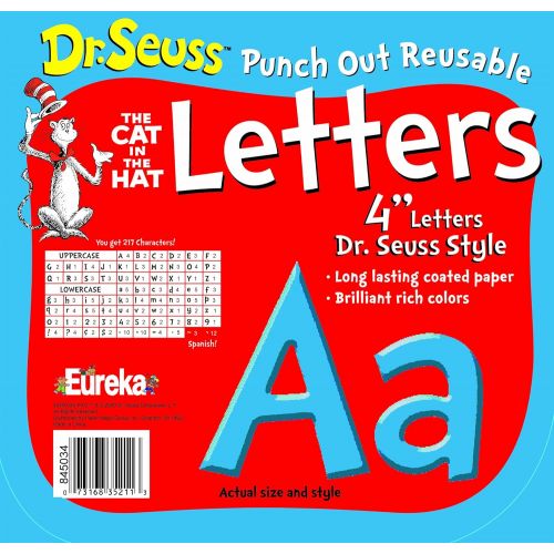  Eureka School 845034 Back to School Dr. Seuss The Cat in The Hat Blue Punch Out Deco Letters Classroom Decorations, 217pc, 4 H