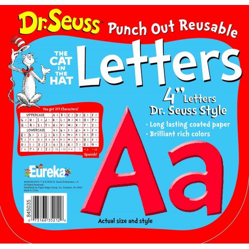  Eureka School 845035 Back to School Dr. Seuss The Cat in The Hat Red Punch Out Deco Letter Classroom Decorations, 217pc, 4 H