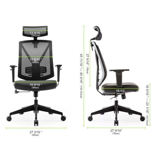  Eureka Ergonomic Mesh Office Chair，Adjustable High Back Swival Chair with Lumbar Support,Adjustable Headrest & PU Arm Rests, Black