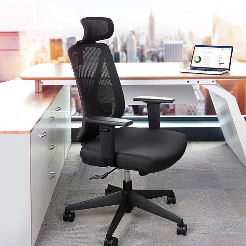  Eureka Ergonomic Mesh Office Chair，Adjustable High Back Swival Chair with Lumbar Support,Adjustable Headrest & PU Arm Rests, Black