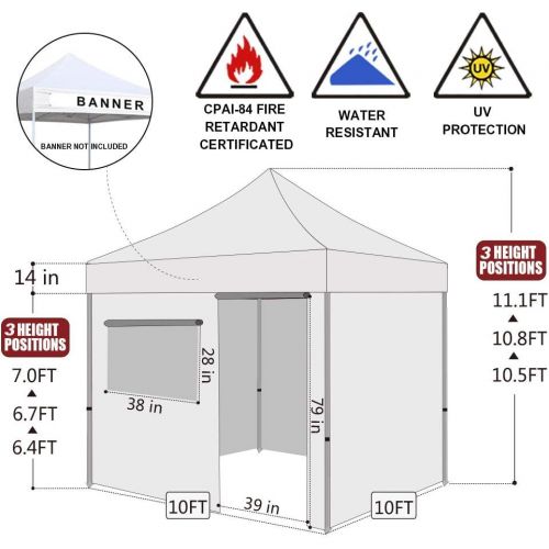  Eurmax USA 10x10 Ez Pop-up Canopy Tent Commercial Instant Canopies with 4 Removable Zipper End Side Walls and Roller Bag, Bonus 4 SandBags(White)