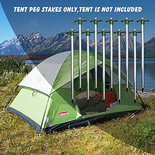  Eurmax USA Galvanized Non-Rust Camping Family Tent Pop Up Tent Stakes Ice Tools Heavy Duty 10pc-Pack, with 4x10ft Ropes & 1 Stopper