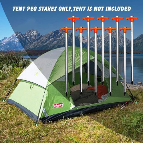  Eurmax USA Galvanized Non-Rust Camping Family Tent Pop Up Tent Stakes Ice Tools Heavy Duty 10pc-Pack, with 4x10ft Ropes & 1 Stopper