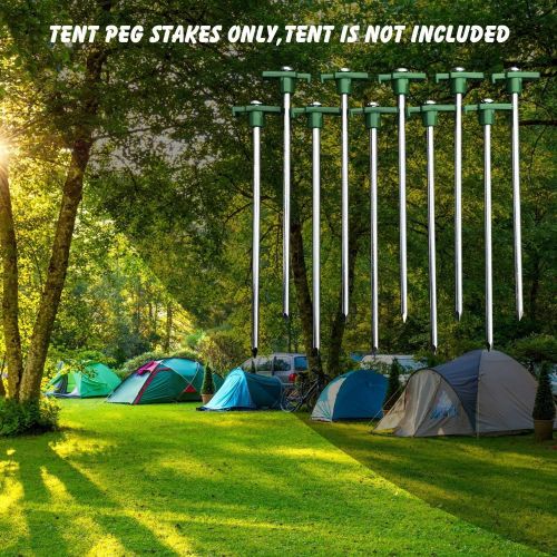  Eurmax USA Galvanized Non-Rust Camping Family Tent Pop Up Tent Stakes Ice Tools Heavy Duty 10pc-Pack, with 4x10ft Ropes & 1 Stopper