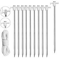 Eurmax USA Galvanized Non-Rust Camping Family Tent Pop Up Tent Stakes Ice Tools Heavy Duty 10pc-Pack, with 4x10ft Ropes & 1 Stopper