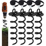 Eurmax USA 4-Pc Pack Spiral Stakes Heavy Duty Anchor Kit Ice Screw Anchor for Trampoline, Tents, tarps, Canopies,car Ports,Dog tie Out and etc Bonus Tie Down Straps 4-Pc Pack