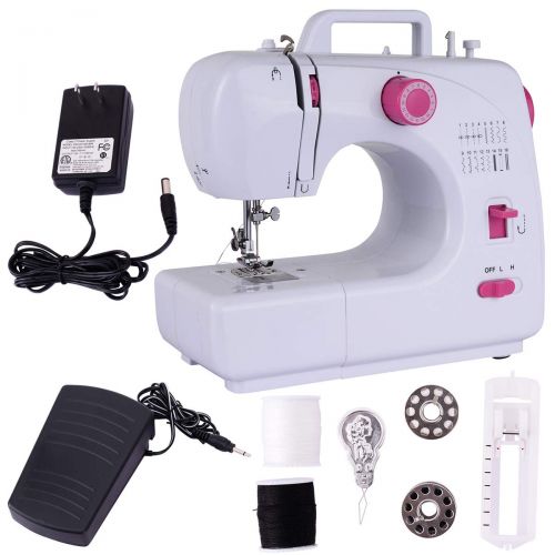  Euro Costway Sewing Machine, Portable Multifunction Crafting Mending Machine, Sturdy Household Serger Sewing Machine (16 Built-in Stitch Without Sewing Kit)