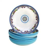 Euro Ceramica Inc. Euro Ceramica Zanzibar Collection Vibrant 8.4 Ceramic Pasta/Dining Bowls, Set of 4, Spanish Floral Design, Multicolor