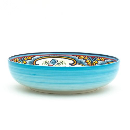  Euro Ceramica Inc. Euro Ceramica Zanzibar Collection Vibrant 8.4 Ceramic Pasta/Dining Bowls, Set of 4, Spanish Floral Design, Multicolor