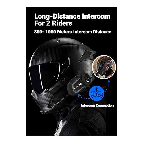  EuroFone S2 Helmet Bluetooth Headset,800meters 2 Riders Bluetooth Helmet Intercom Headset with CVC Noise Sound Quality Speakers Communication Systems Motorcycle（2 Pack）