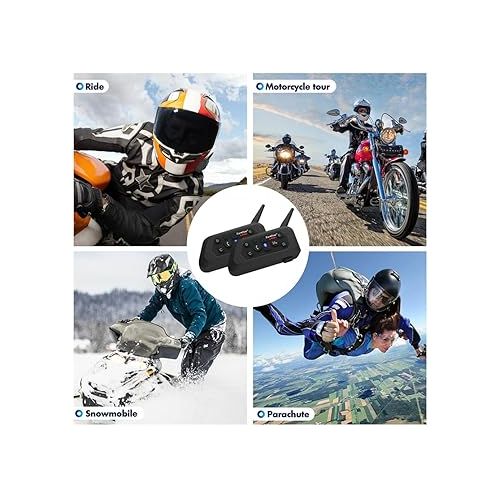  EuroFone V6 Helmet Bluetooth Headset,1200meters 6 Riders Bluetooth Helmet Intercom Headset with CVC Noise Sound Quality Speakers Communication Systems Motorcycle