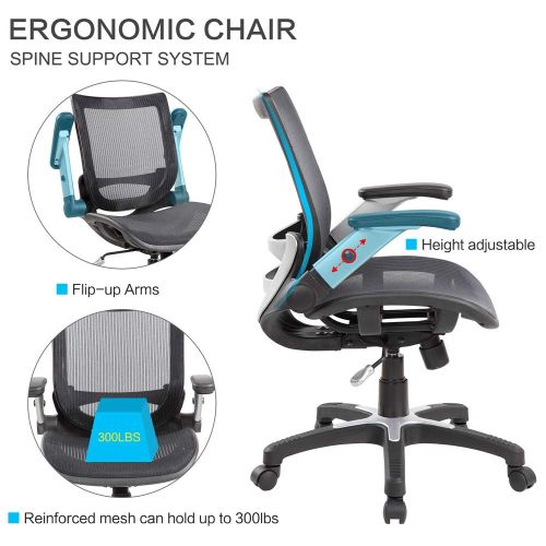  EuroStile Eurostile Adjustable Mesh Office Desk Chair Mid-Back Erogonomic Swivel Computer Chair Full Mesh Seat with Flip-Up Arms,Black