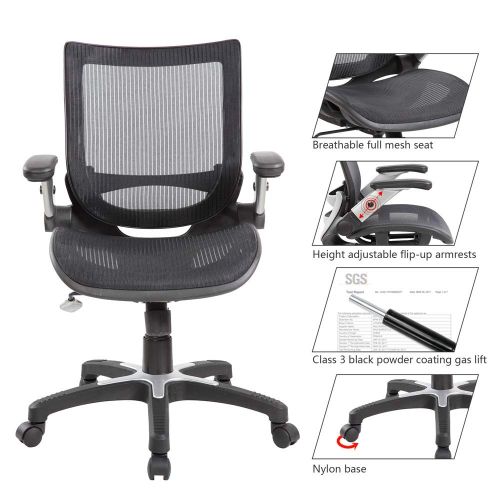  EuroStile Eurostile Adjustable Mesh Office Desk Chair Mid-Back Erogonomic Swivel Computer Chair Full Mesh Seat with Flip-Up Arms,Black