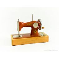 EuroVintage Vintage Sewing Machine Toy Red / Wood Metal / Russian 60s 70s