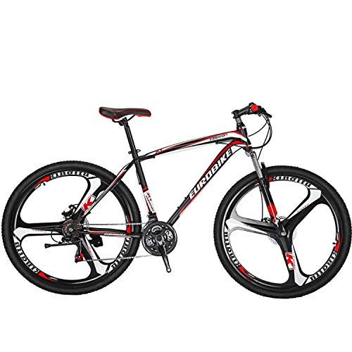  Eurobike OBK 27.5 Wheels Mountain Bike Daul Disc Brakes 21 Speed Mens Bicycle Front Suspension MTB (Red Mag Wheels)