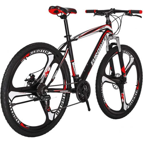  Eurobike OBK 27.5 Wheels Mountain Bike Daul Disc Brakes 21 Speed Mens Bicycle Front Suspension MTB (Red Mag Wheels)