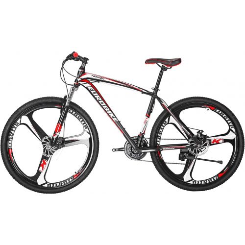  Eurobike OBK 27.5 Wheels Mountain Bike Daul Disc Brakes 21 Speed Mens Bicycle Front Suspension MTB (Red Mag Wheels)