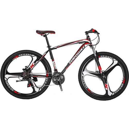  Eurobike OBK 27.5 Wheels Mountain Bike Daul Disc Brakes 21 Speed Mens Bicycle Front Suspension MTB (Red Mag Wheels)