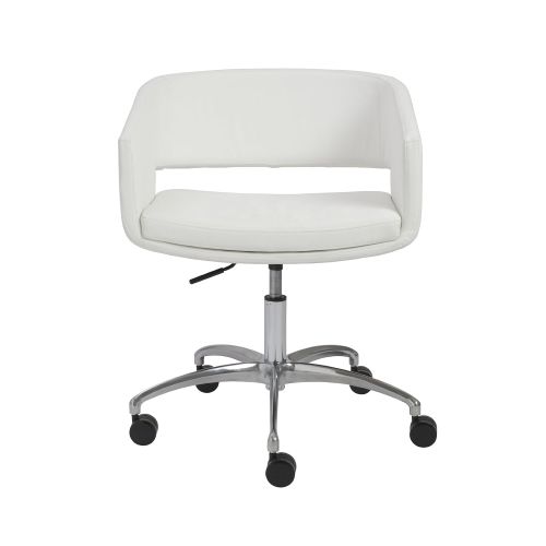  Euroe Style Euro Style Amelia Mod 1960s Leatherette Lounge Office Chair with Chromed Base and Casters, White