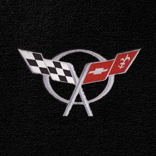  Eurosport C5 Corvette Convertible Classic Loop Black Trunk Mat - Silver Crossed Flags Logo