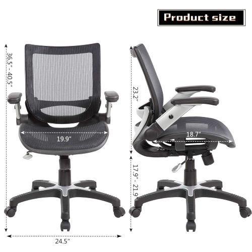  Eurosports eurosports Ajustable Mesh Office Desk Chair Mid-Back Ergonomic Computer Chair Full Mesh Seat with Flip-up Amrs,Black