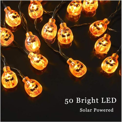  할로윈 용품Halloween Pumpkin String Lights Eurus Home 33 ft 50 LED Halloween Lights | Solar Powered Pumpkin Lights with 8 Lighting Modes Jack-O-Lantern Decorative Lights for Indoor Outdoor Ha