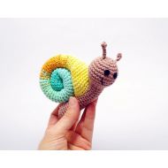 EvaSinai smiling crochet snail rattle / pastel colors / crochet baby toy / shower nursery gift / toddler toy / organic cotton / amigurumi