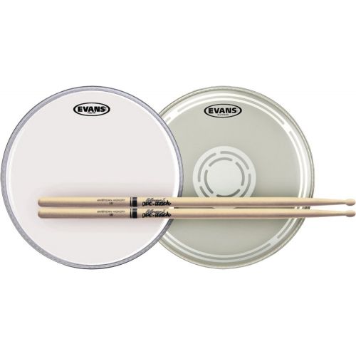  Evans EC Reverse Dot Snare Batter and Snare Side Head Pack with Free Pair of Pro-Mark Sticks Wood 5B