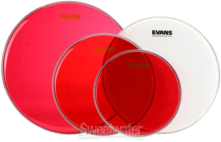  Evans Hydraulic Red 4-piece Tom Pack - 10/12/16 inch with Free 14 inch UV1 Coated Batter