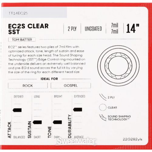  Evans EC2S Clear Drumhead - 14 inch