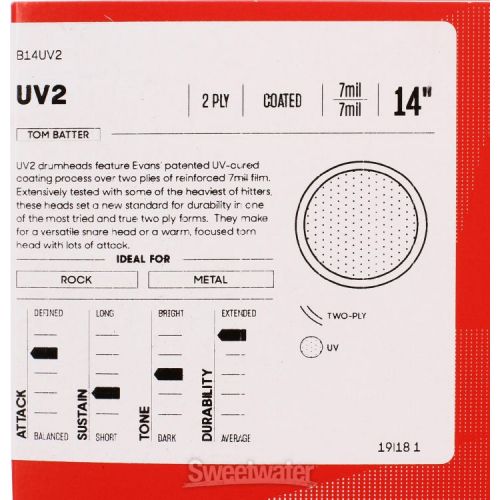  Evans UV2 Coated Drumhead - 14 inch